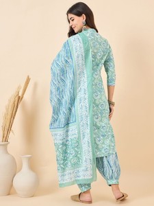 Mujeres motivos étnicos impresos Kurta de algodón puro regular con pantalones Harem y con Dupatta para mujeres ropa de mujer personalizada - Product Image 4