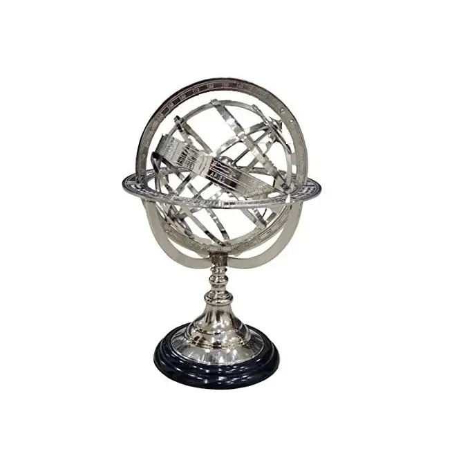 Dekoratif metal armillary standı ile özelleştirilmiş deniz küre küre gümüş ucuz deniz astrolabe