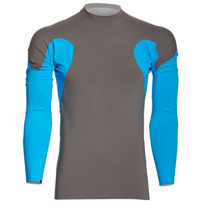 Men's Fitted Neoprene Rash Guard Long Sleeve Blue with <b>Light</b> Blue Shoulder <b>Panels</b> Moisture Wicking MMA Fight Wear - Product Image 4