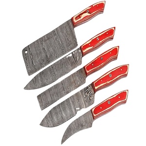 05 Pieces Hand Made Damascus Kitchen Chef Knives set with leather sheath <b>kit</b> <b>bag</b> (Smk1919) - Product Image 1