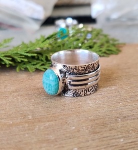 Joyería para mujer, anillo de plata estilo bohemio, joyería de plata de ley 925, Larimar piedra preciosa, tendencia, anillo hecho a mano, regalo para el amor - Product Image 4