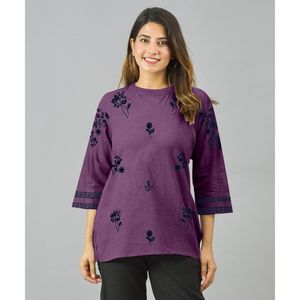KN SILVAKIYA VOL II Haut décontracté à imprimé floral vintage en lin, mousseline et polyester tricoté, taille XL, avec logo décoratif, idéal pour les fêtes - Product Image 2