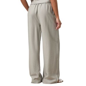 Pantalon décontracté pour femme en tissu tissé vert sauge clair, coupe décontractée, jambe large, style mode, doux, pour le quotidien - Product Image 2