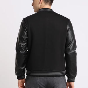 Vestes OEM Letterman Varsity pour hommes Vestes grande taille en cuir à manches pour hommes Veste de baseball d'hiver côtelée noire brodée pour hommes - Product Image 5