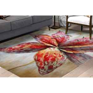 Floral Art Area Rug, <b>Red</b> Lily Flower Carpet, Watercolor Style Artistic Floor Mat,Chenille Rug - Product Image 4