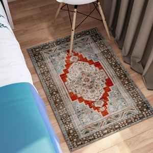 Alfombra Geométrica Roja con Medallones: Alfombra de Estilo Persa, Decoración para Sala de Estar, Alfombra Delgada No Tejida - Product Image 5