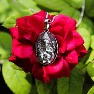 NOVAMART Fine Zarkan 925 Silver Ganesha <b>Locket</b> with Chain 14K Gold & Rhodium Plated Diamond Zircon Inlaid for Gifts Engagement o - Product Image 1