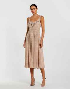 Sleeveless Cap Sleeve All-Over <b>Sequin</b> Beaded Neck Embroidered Party Dress Adults Solid Statement Front Back Pearl Crepe <b>Fabric</b> - Product Image 2