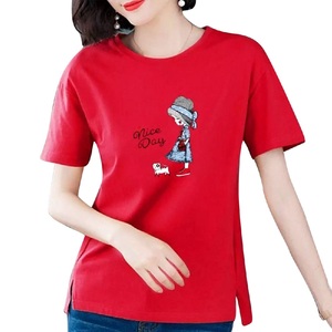 Camiseta personalizada de verano para mujer, de gran tamaño con estampado Floral Camiseta de manga, 100% algodón, venta al por mayor - Product Image 3