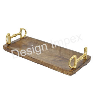 Exhibición de bandejas de madera de almacenamiento de gran espacio con asas sólidas de aluminio Colección de cocina Bandeja de servicio de lujo con OEM personalizado - Product Image 4