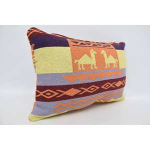 Geometric Camel Motifs 16x24 Inch Luxury Wool <b>Pillow</b> in Orange Traditional Patterned Vintage Floral <b>Square</b> Shape Woven Technique - Product Image 3