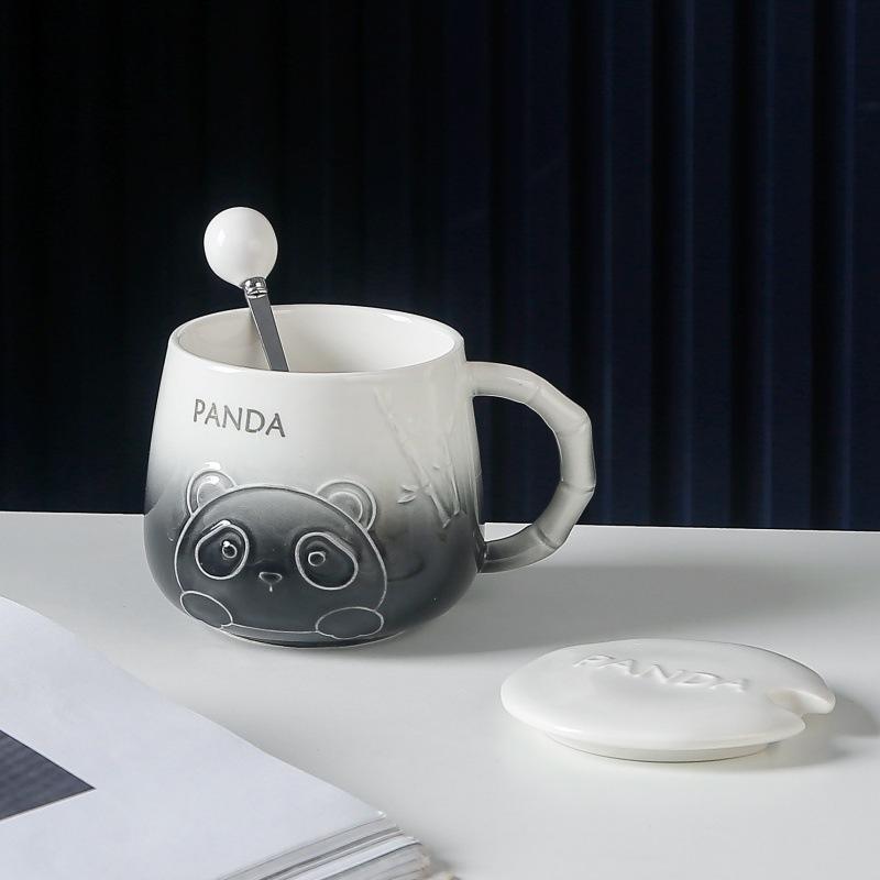 Creative Cartoon Embossed Panda Ceramic Water Cup Cute Coffee Mug Gift Cup with Custom Logo