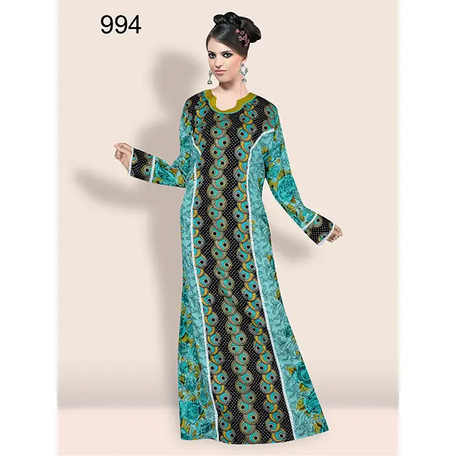 Gaun Maxi panjang wanita Muslim katun 100% alami jubah Abaya bunga Islam Dubai kardigan harga grosir terbaik India