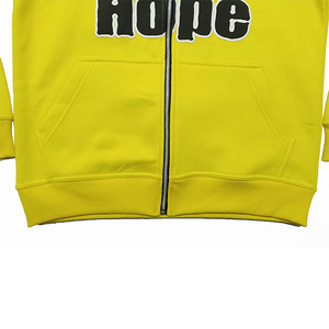 Sweat à capuche zippé 100% coton de haute qualité pour hommes jaune avec imprimé Hip Hop noir lavage à l'acide surdimensionné effet gonflé manteau à capuche d'hiver - Product Image 4