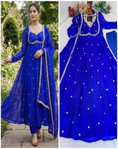 ชุดเดรสยาวแบบมีปกคอวี แขนยาว ผ้าซาตินเนื้อหนา ลายดอกไม้ แต่งยางยืด สำหรับทำงาน ของ NILESH TAILOR FASHION - Product Image 1