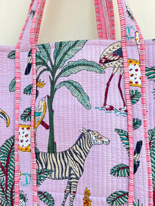 Sacs fourre-tout indiens matelassés à la main bloc de coton imprimé grand sac à provisions à bandoulière femmes - Product Image 3