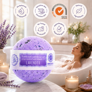 Bombe de bain relaxante à la lavande pour l'aromathérapie et le bien-être, faite à la main, avec sel marin et vitamine E, pour une peau douce, qualité supérieure, fabriquée en UE - Product Image 4