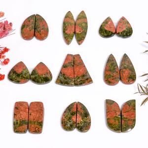 Cabujón de jaspe Unakite Natural de alta calidad, par de piedras preciosas de cuarzo sueltas de alta calidad para la fabricación de joyas de la India, precio al por mayor - Product Image 2