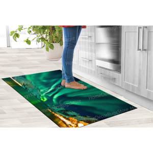 Alfombra con Estampado de Paisaje Aurora: Diseño de Luces del Norte para Decoración de Casas de Campo Modernas, con Pelo Suave - Product Image 1