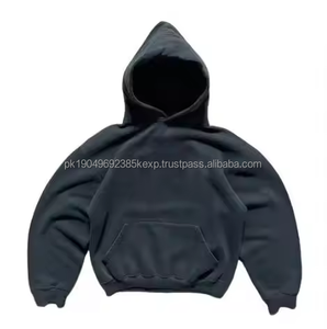 เสื้อฮู้ดดี้ทรงบ็อกซี่ ผ้าหนา สีเขียว ชายเสื้อยืดแบบยางยืด สำหรับผู้ชาย พิมพ์ลายพัฟฟ์ ทรงโอเวอร์ไซส์ - Product Image 3