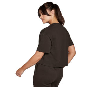 T-shirt à manches courtes en coton mélangé avec logo personnalisé pour femmes, avec motif imprimé brodé, vêtements de course de gymnastique de grande taille - Product Image 6