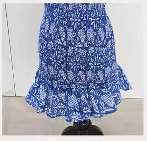 High Women's Ethnic Bohemian <b>Mini</b> <b>Dress</b> <b>Floral</b> Pattern Square Knot Straps Full <b>Shirring</b> Solid Square Neck Midi Length <b>Dress</b> - Product Image 2