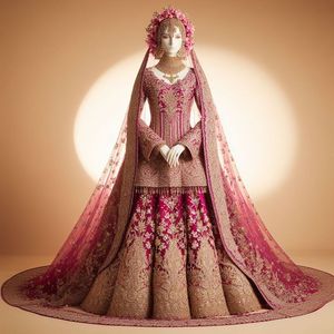 ชุดเดรส kurta & lehenga สำหรับเจ้าสาวสุดอินเทรนด์2024งานปักด้วยมือด้วยลูกปัดแก้วคริสตัลหนักสำหรับใส่ในงานแต่งงาน - Product Image 1