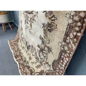 Turkish Area Rug 3.6x6.7 ft (110x204 cm), Vintage <b>Brown</b> Persian <b>Wool</b> Rug - Product Image 3