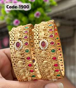 Attractive Rajwadi <b>Metal</b> Bangles with Designer Craftwork Antique Finish Multi Color Stones Ideal for Wedding and Party Occasions - Product Image 2