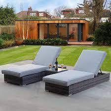 Lot de 2 lits de bronzage en rotin réglables pour l'extérieur avec coussins et oreillers pour cours d'hôtels villas hôpitaux entrepôts - Product Image 4