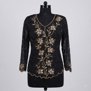 Elegant Black Gold Floral Beaded Tunic Embellished Ethnic Party Wear Top - Product Image 1