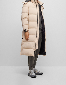 Veste chaude pour femme avec rayures, veste matelassée en duvet, manteau d'hiver à capuche, fente latérale avec élastique au bas incurvé, doudoune - Product Image 3