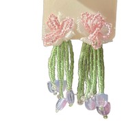 Boucles d'oreilles pendantes en laiton pour femme, motif fleur de cristal brillant, perles de riz aiguille d'argent, fraîches, élégantes et mignonnes, personnalisables
