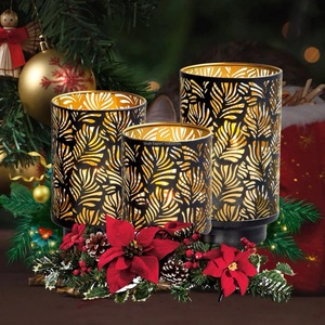 Incroyables bougeoirs votifs décoratifs en métal Décoration de table pour la maison et la fête de Noël Bougie ronde noire - Product Image 5