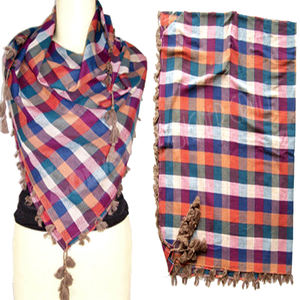 100% Cotton Summer Tassel <b>Scarf</b> with <b>Checked</b> Square Design Adds Style to Your Traditional Outfit! - Product Image 2