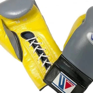 Gants de boxe à lacets Winning Gris Jaune Noir Cuir véritable Gants de boxe professionnels pour l'entraînement au combat 8oz 10oz 12oz 14oz 16oz - Product Image 2