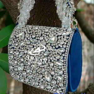 New Arrival Stunning Handmade Embossed Heavy Pearl And Stone Work Multi Color Bridal Evening Purses Women Heavy Purse Sling Bag