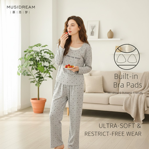 Ensemble de vêtements de détente pour femmes à imprimé étoile rétro, pyjama élégant à manches longues avec poches, vêtements de nuit en viscose de haute qualité, ensemble 2 pièces - Product Image 1