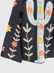 Veste à col mandarin brodée à la main avec motif cactus, manches longues, coupe ample, vêtements de printemps pour adultes, coton, taille plus pour femmes - Product Image 3