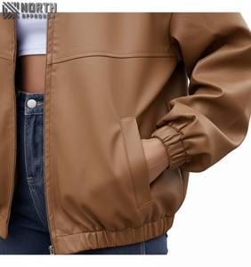 Veste en cuir à motif solide à la mode pour femmes de haute qualité vêtements d'hiver respirants avec col montant doux et élégant personnalisé - Product Image 6