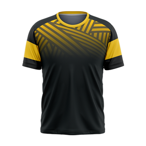 Uniforme de sport respirant pour hommes ou garçons, noir et jaune, imprimé par sublimation, nom et numéro vierges pour les équipes de football - Product Image 1