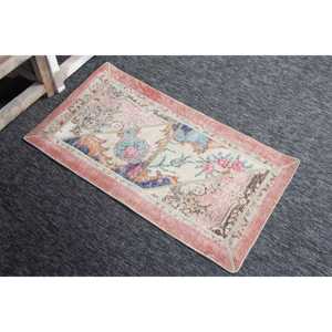 Vintage 1.9x3.37 ft Rug, Small Turkish Rug, <b>Red</b> Patchwork <b>Wool</b> Rug - Product Image 3