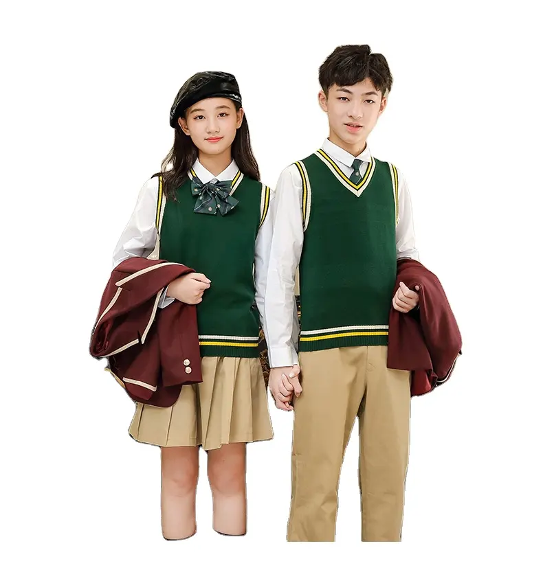 Hot Sale Color Combination Primary School Students Graduation Gown Kindergarten British Class Uniform Suit Polyester Sets