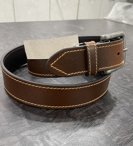 Ceinture pour homme en cuir de vachette de haute qualité, double couture, style vintage, boucle à ardillon - Product Image 2