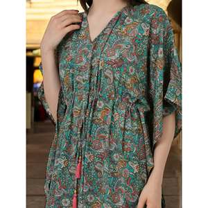 Teal Green Paisley Caftan #1624 Women's Silk <b>Kaftan</b> Swimsuit Cover Ups - Product Image 5