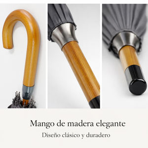 Parapluie automatique XXL classique pour hommes et femmes, long, coupe-vent, imperméable, avec poignée élégante et courbée - Product Image 4