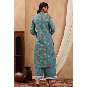 ชุดคุรตะผ้าฝ้ายลายดอกไม้ Faiza Bulbul Afreen พร้อมกางเกงปาลาซโซ่ สำหรับใส่ลำลอง - Product Image 4