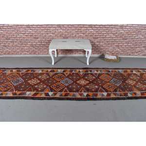 Herki Rug, 3x12.5 ft Vintage Rug, <b>Brown</b> Camouflage Rug <b>Wool</b> - Product Image 3