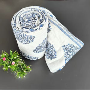 Floral <b>Waffle</b> Cotton Quilt Handmade Twin Size Bedspread - Product Image 1