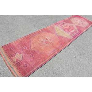 Alfombra Kilim de 2,9x10,8 pies, rosa, naranja, tejido plano, Jacquard, alfombra turca, Material de lana viscosa, retales de látex de felpa para pasillo - Product Image 2